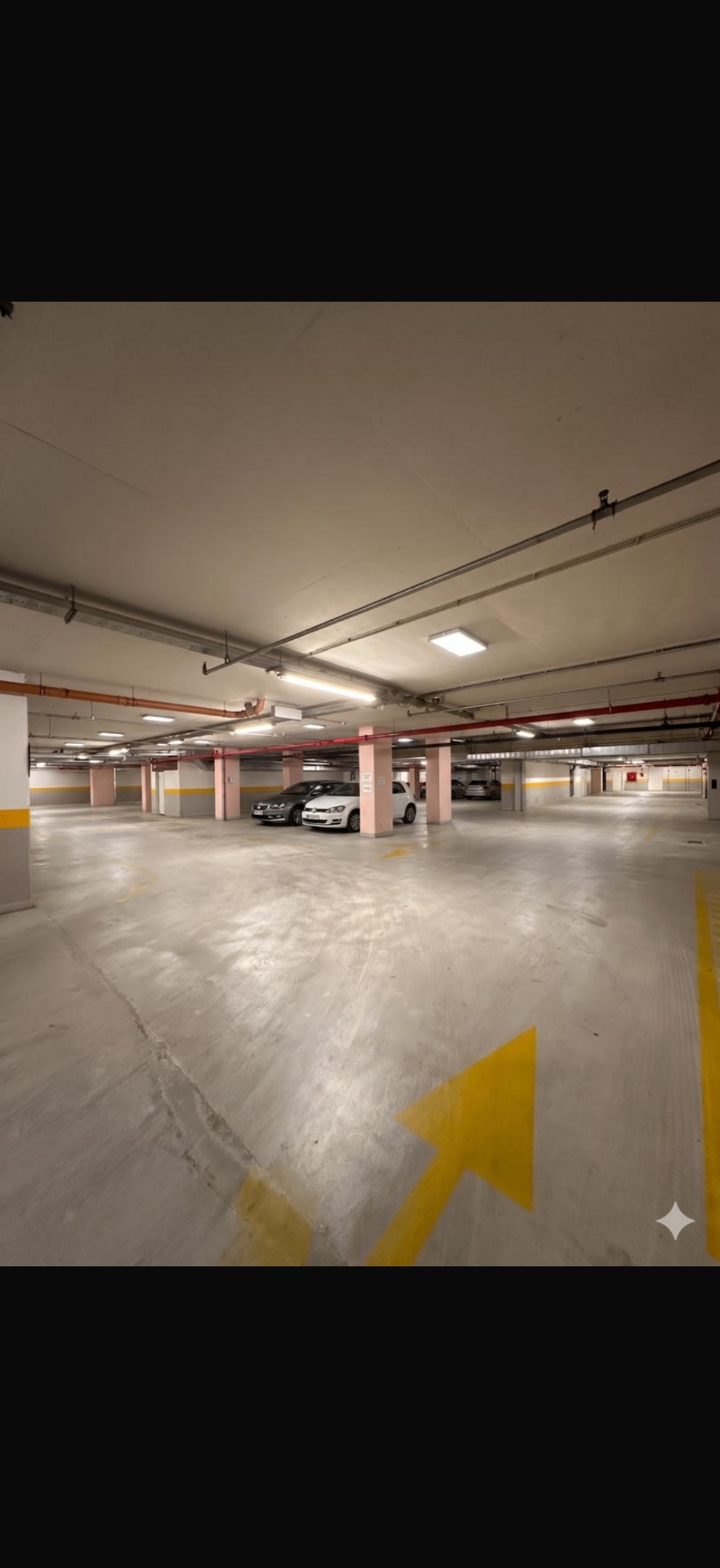 Wide indoor parking area
